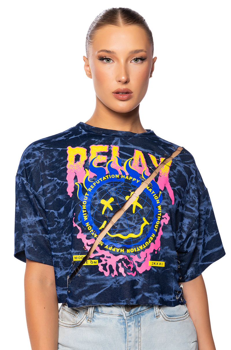 Front View Relax Smiley Graphic T Shirt