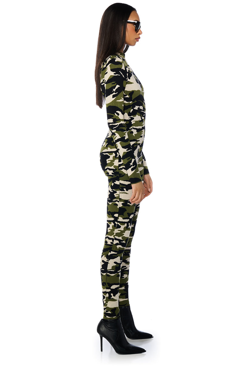 Back View Remi Camo Knit Jumpsuit