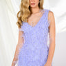 Front View Rendezvous Sleeveless Feather Mini Dress In Purple