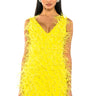 Front View Rendezvous Sleeveless Feather Mini Dress In Yellow