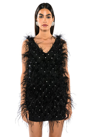 rendezvous sleeveless feather mini dress RENDEZVOUS SLEEVELESS FEATHER MINI DRESS
