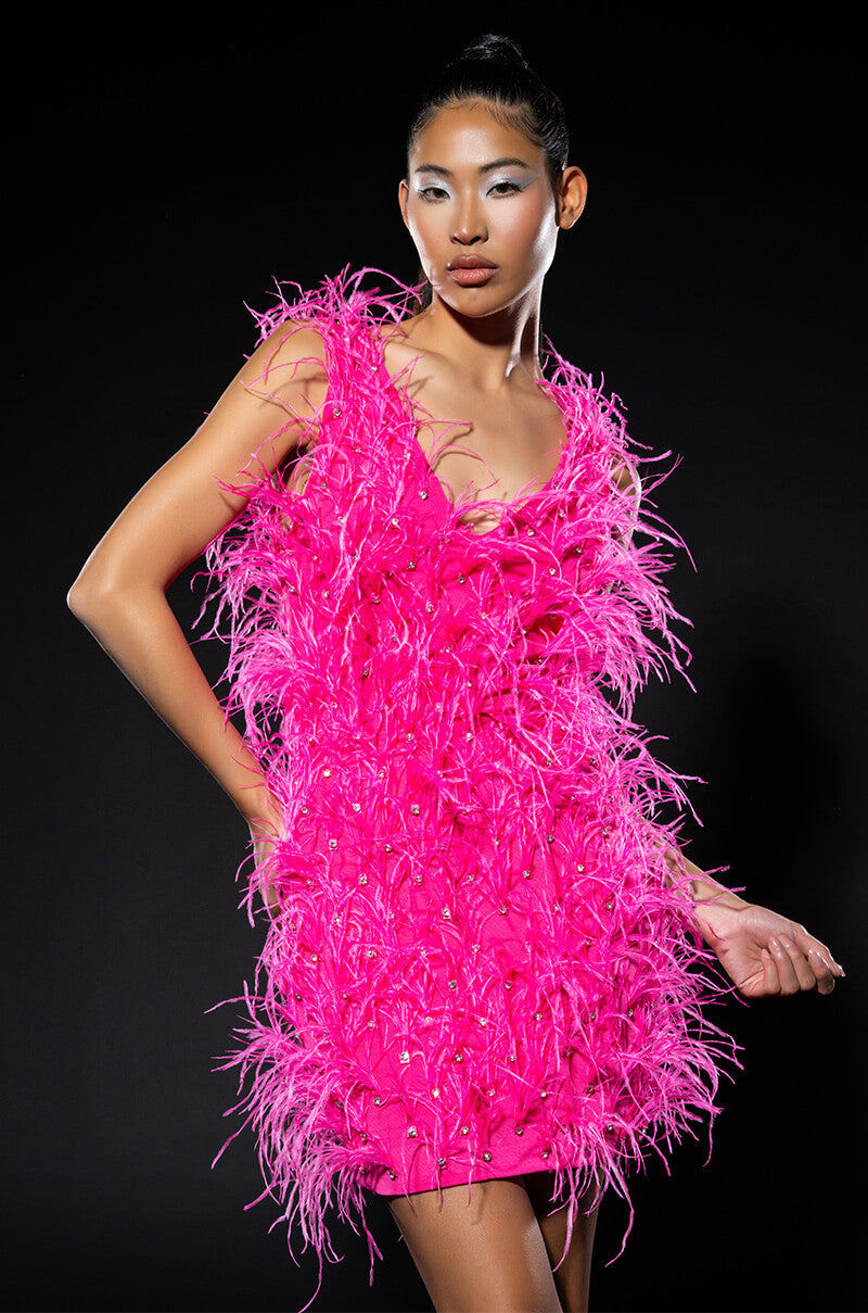 STAR OF THE SHOW FEATHER MINI DRESS – AKIRA