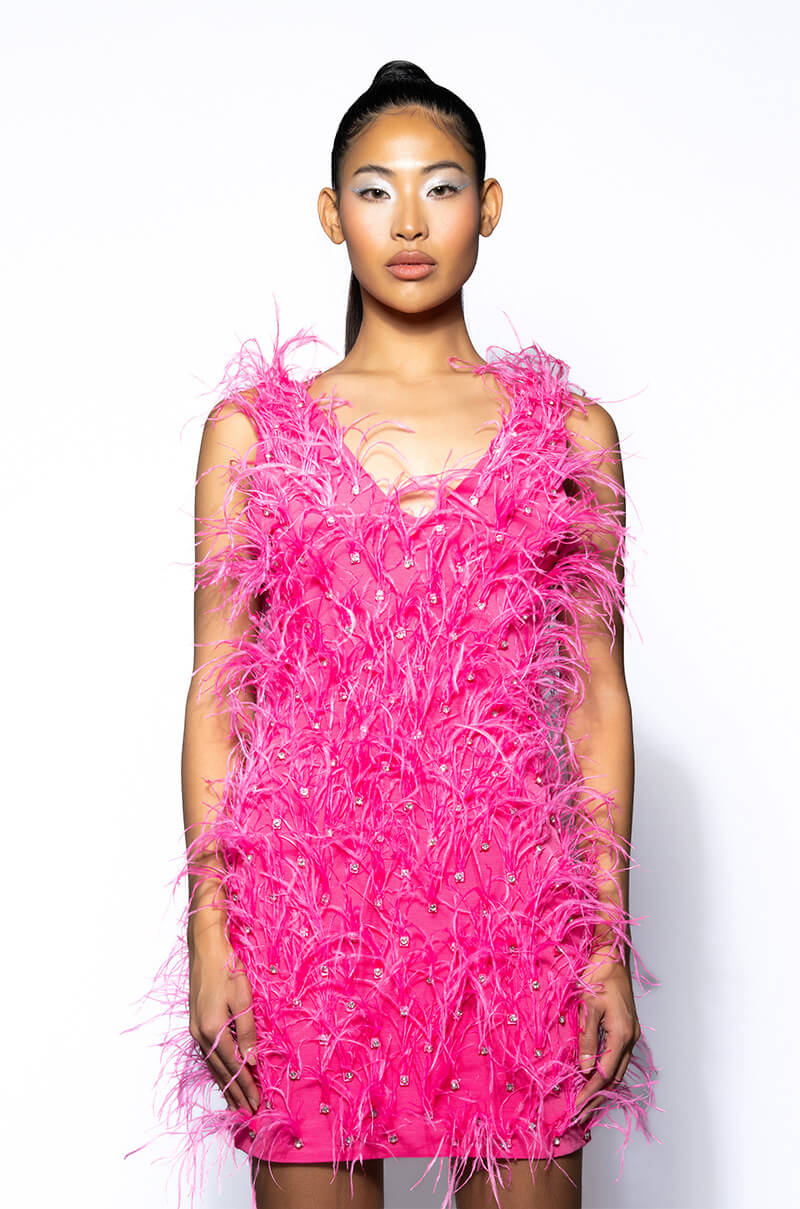 STAR OF THE SHOW FEATHER MINI DRESS AKIRA STAR OF THE SHOW FEATHER MINI DRESS AKIRA