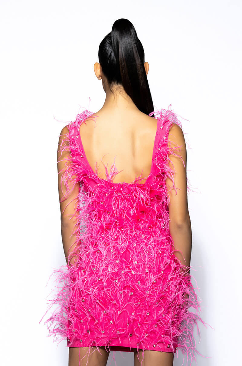 rendezvous sleeveless feather mini dress STAR OF THE SHOW FEATHER MINI DRESS