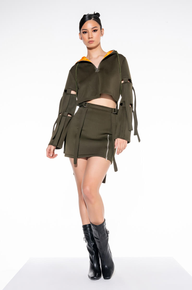 Back View Reporting For Duty Strappy Scuba Mini Skirt