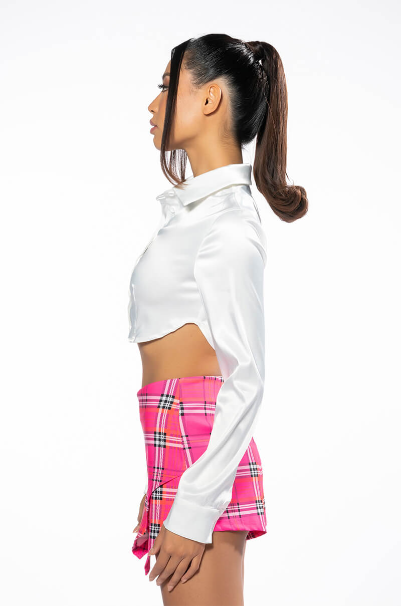 Full View Resolutions Cropped Satin Button Down