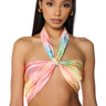 Front View Resort Baddie Ombre Print Bandeau Tie Top