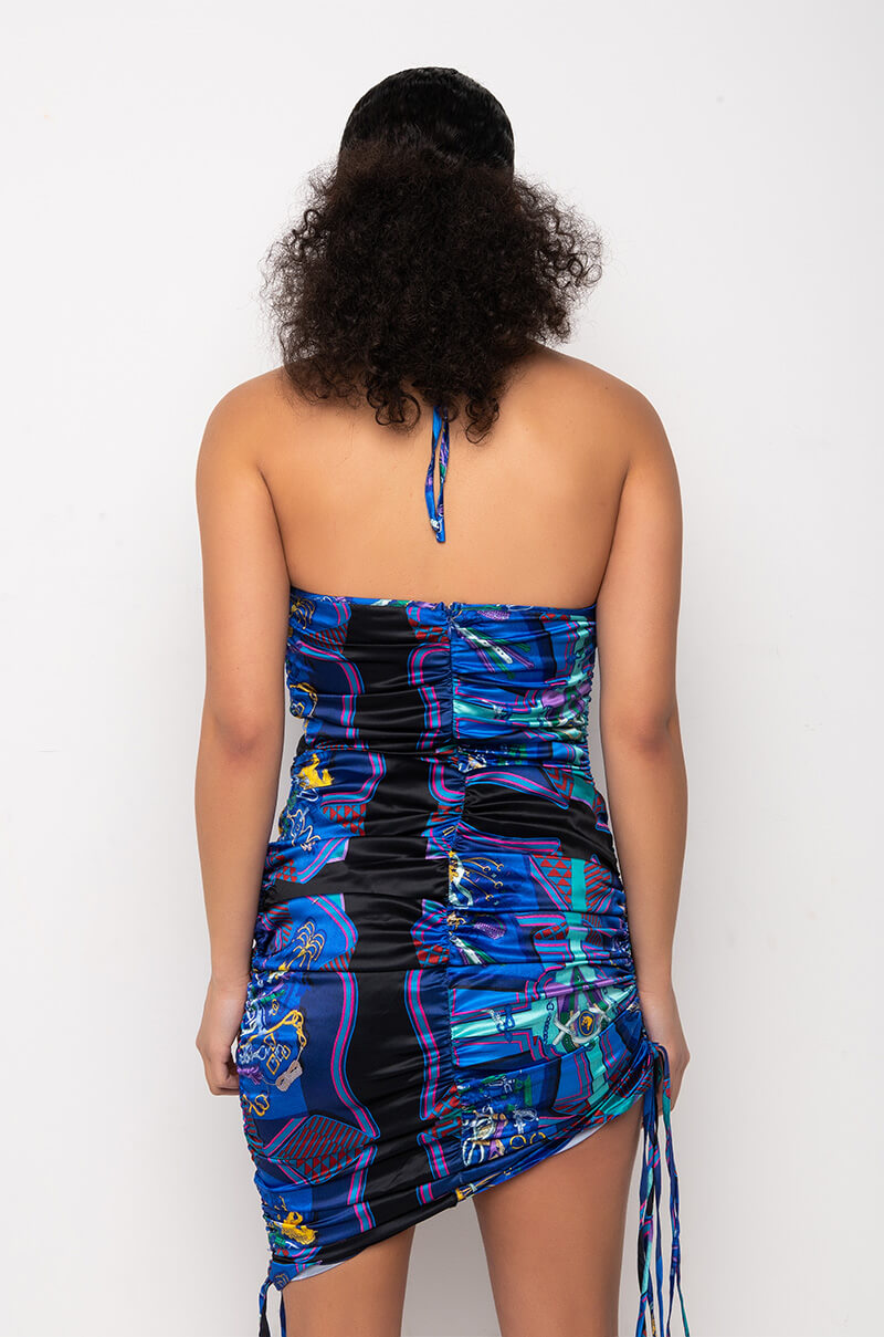 Full View Resort Go Gina Satin Scarf Print Midi Dress