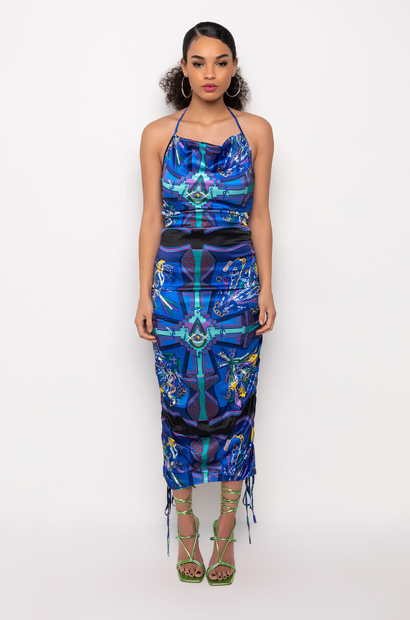 Extra View Resort Go Gina Satin Scarf Print Midi Dress