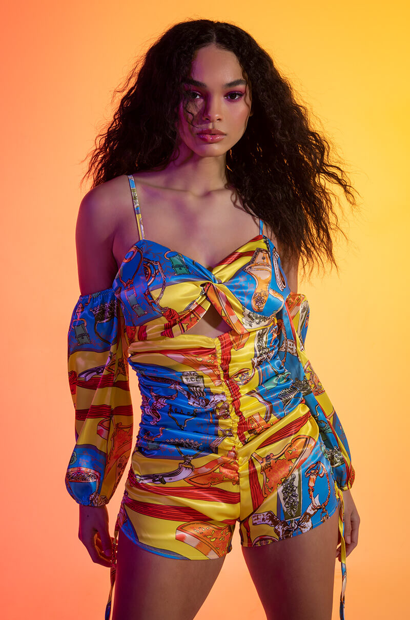 Front View Resort Satin Twist Front Romper