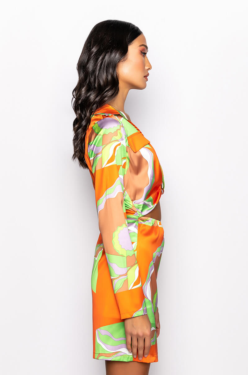 Detail View Retro Babe Stretch Satin Mini Dress