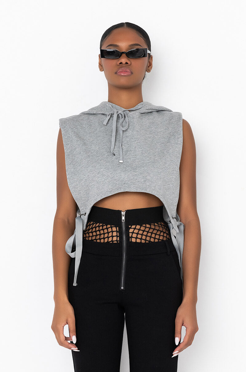 Back View Reverse The Time 2.0 Cropped Sleeveless Hoodie 2