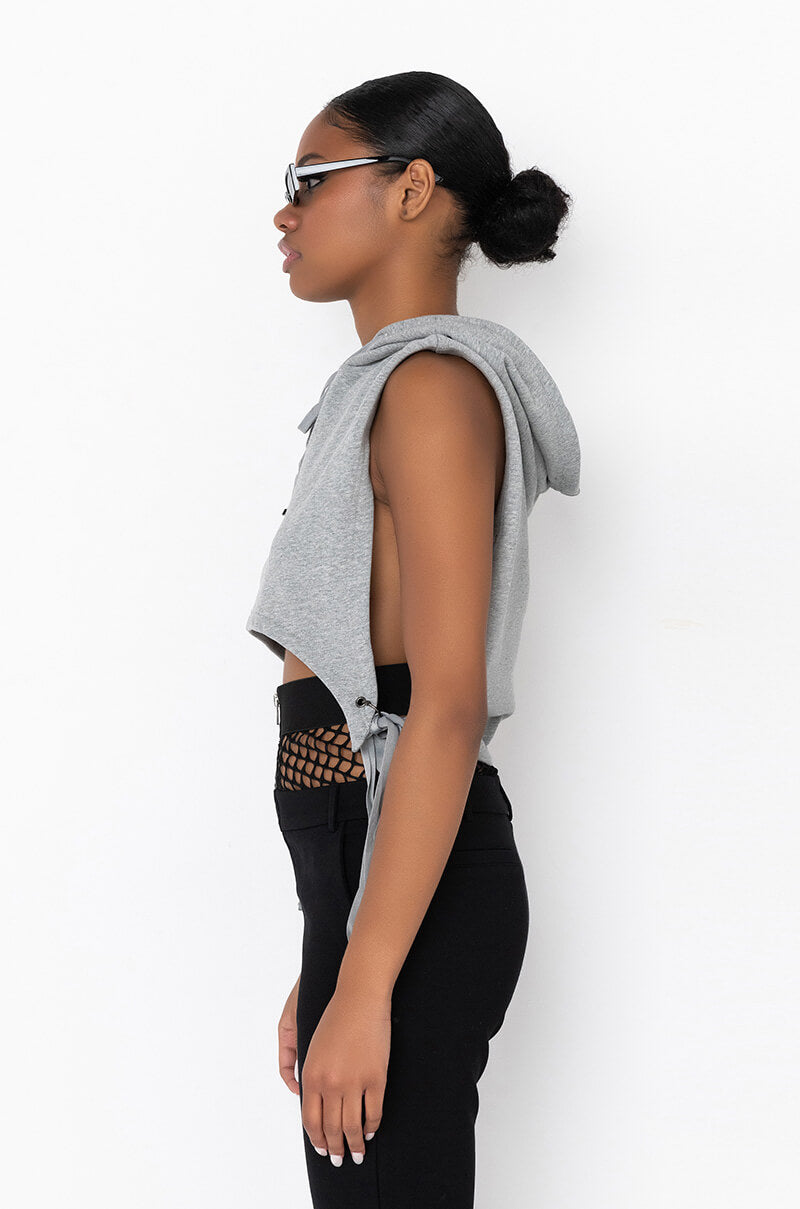 Detail View Reverse The Time 2.0 Cropped Sleeveless Hoodie 3