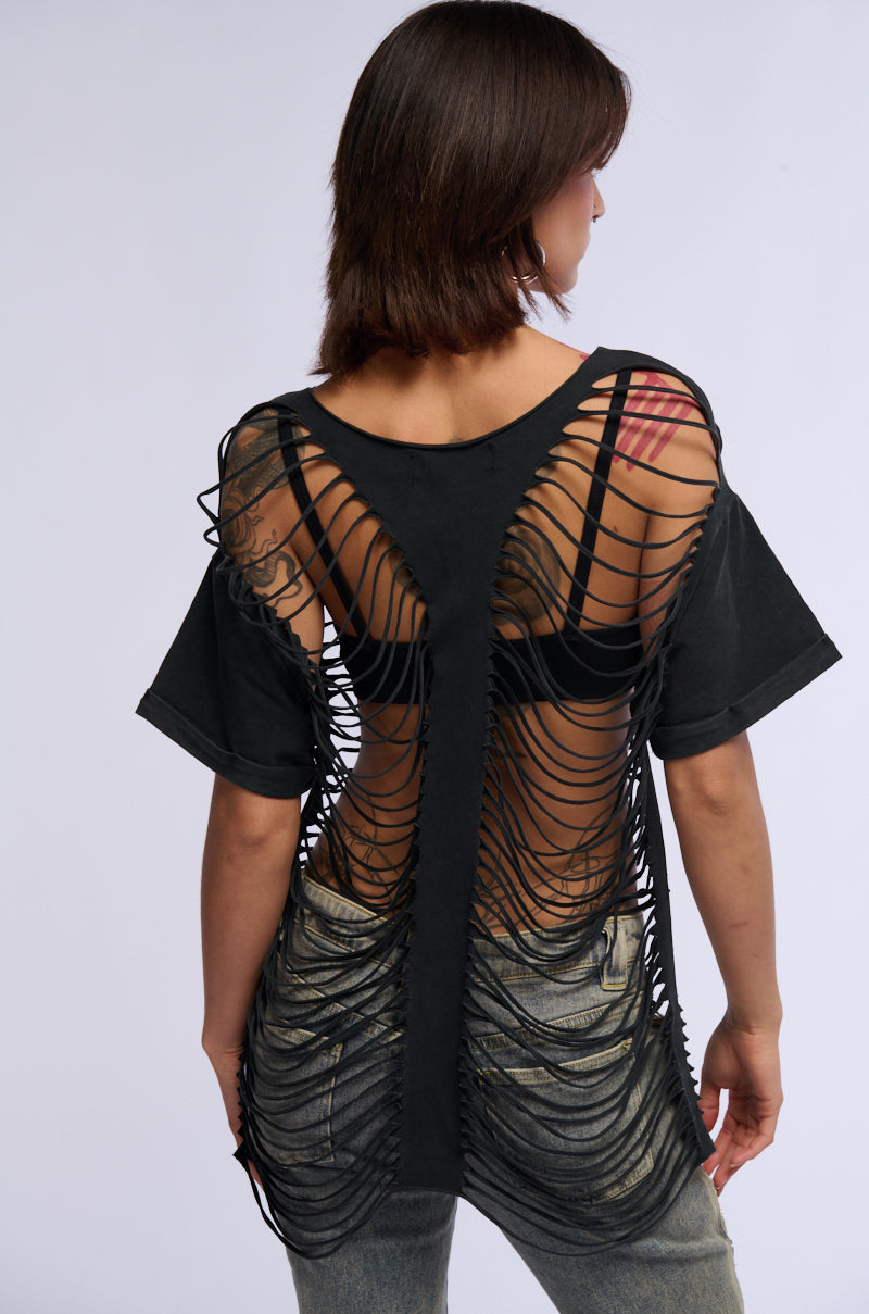 Back View Reza Distressed Oversized T Shirt In Grey
