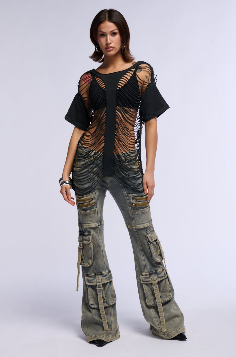 Detail View Reza Distressed Oversized T Shirt In Grey
