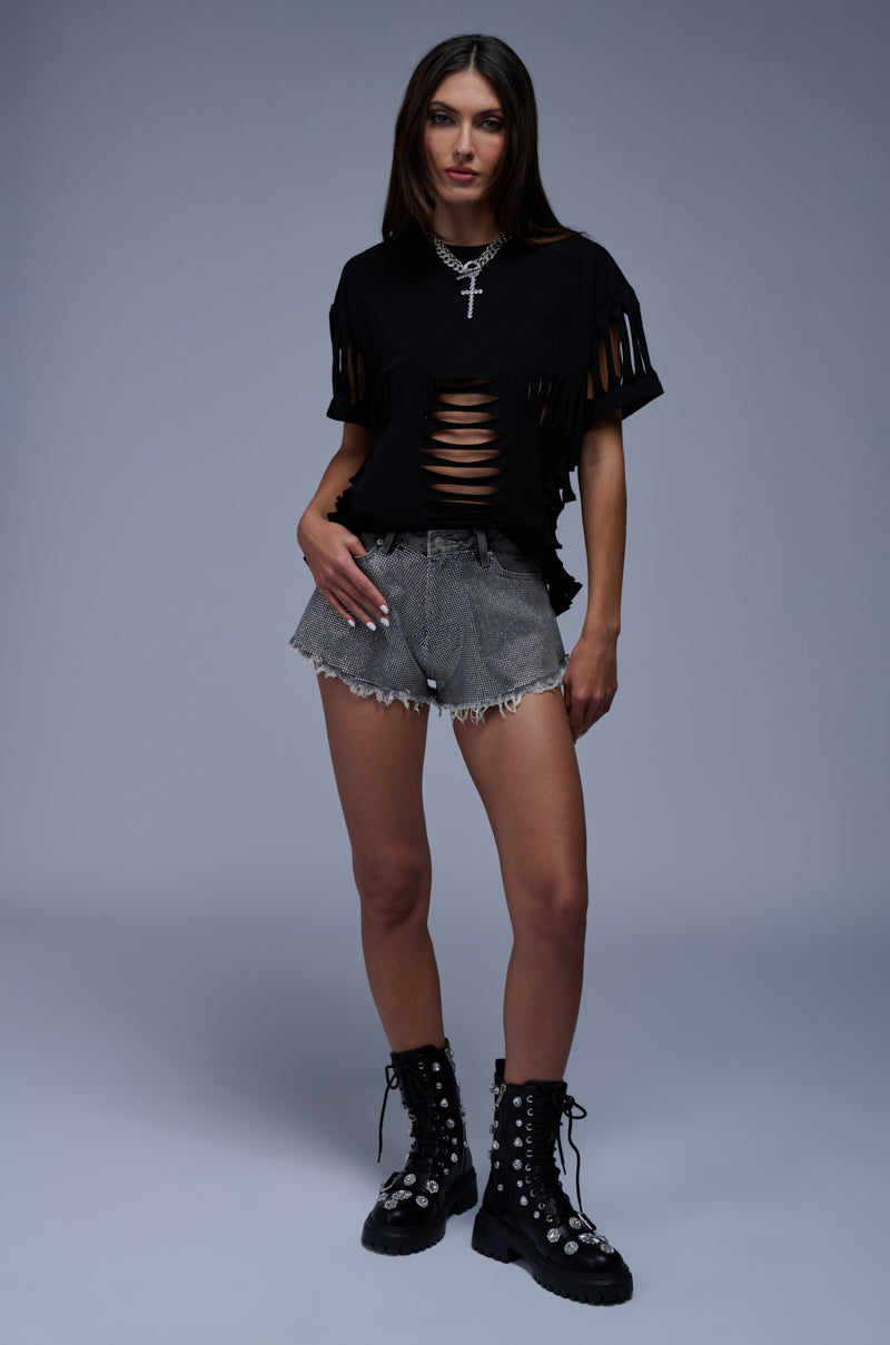 Full View Rhinestone Bedazzled Flare Denim Short 4