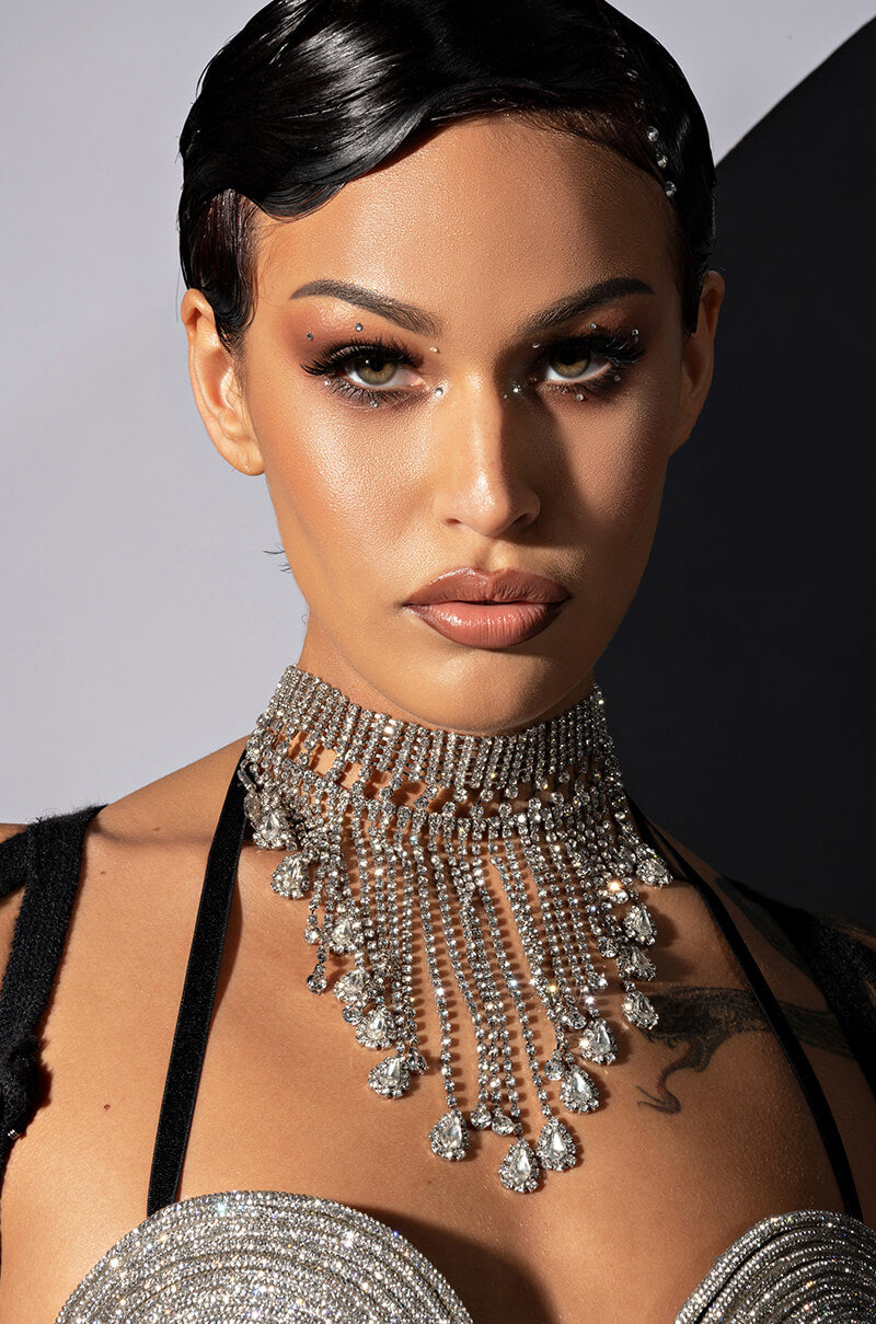 Front View Rhinestone Face Chains Necklace