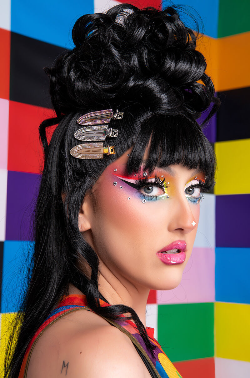 Front View Rhinestone Hair Clamps Set