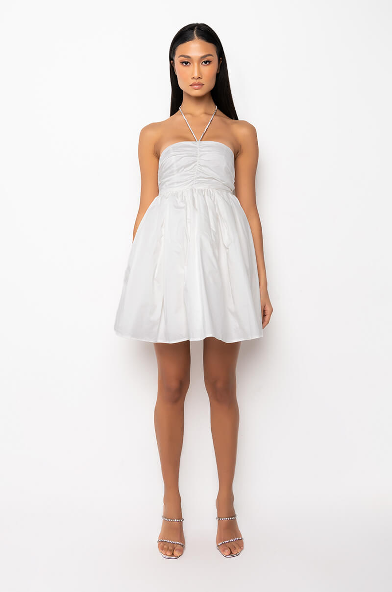 RHINESTONE HALTER FIT AND FLARE DRESS AKIRA RHINESTONE HALTER FIT AND FLARE DRESS AKIRA