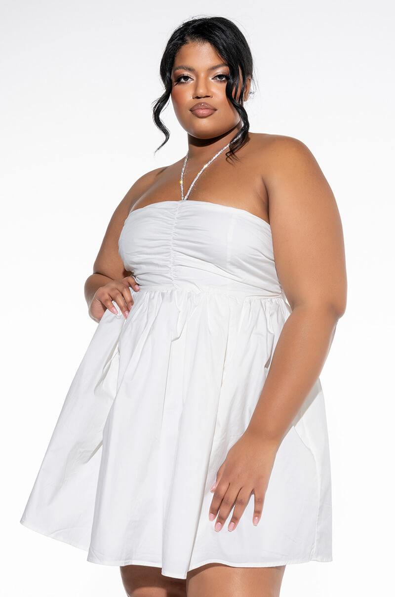 halter fit & flare dress RHINESTONE HALTER FIT AND FLARE DRESS – AKIRA