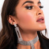 Front View Rhinestone Rectangle Drop Earrings in Silver