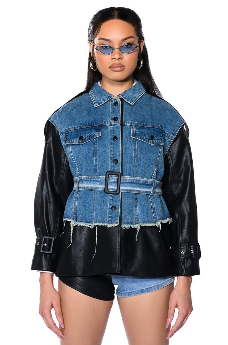 Side View Rhode Mix Media Denim Shacket