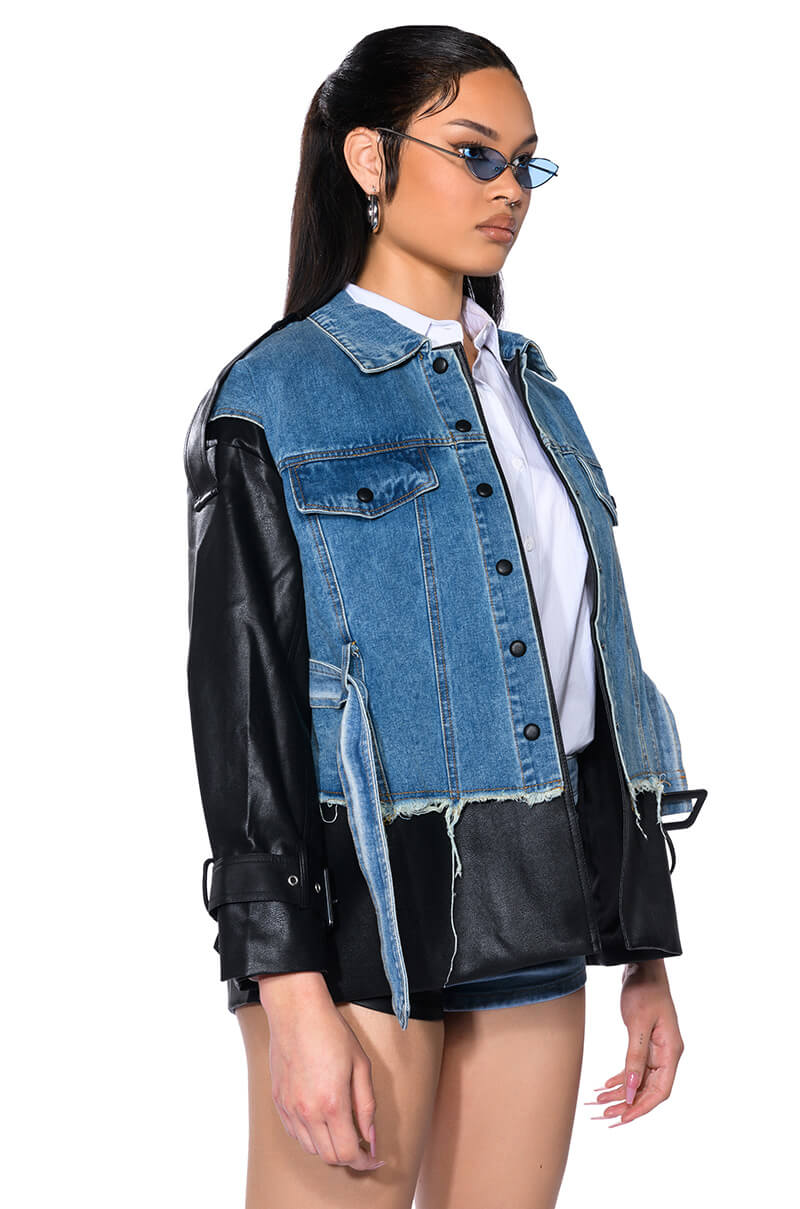 Back View Rhode Mix Media Denim Shacket