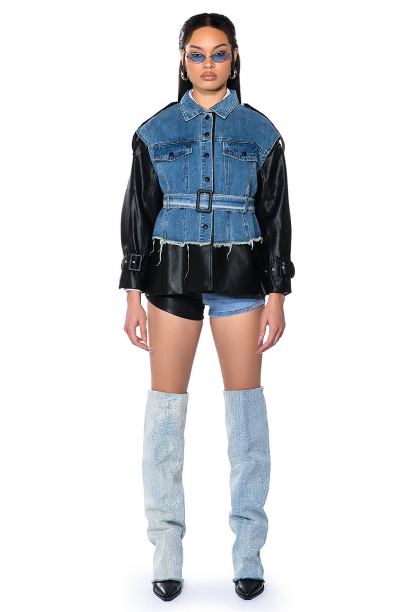 Detail View Rhode Mix Media Denim Shacket
