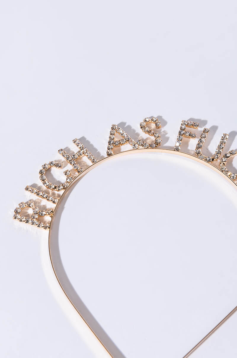 Back View Rich Af Essentials Rhinestone Headband