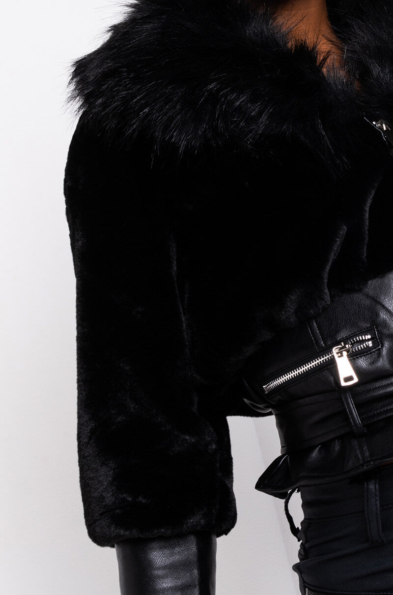  Rich Bitch Juice Dual Fur Moto Jacket in Black