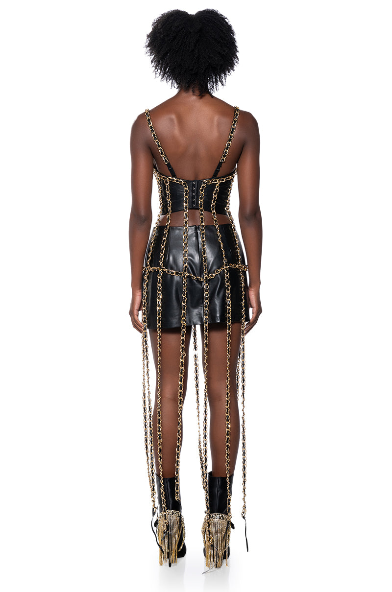 Detail View Rich Energy Chain Fringe Bustier Top