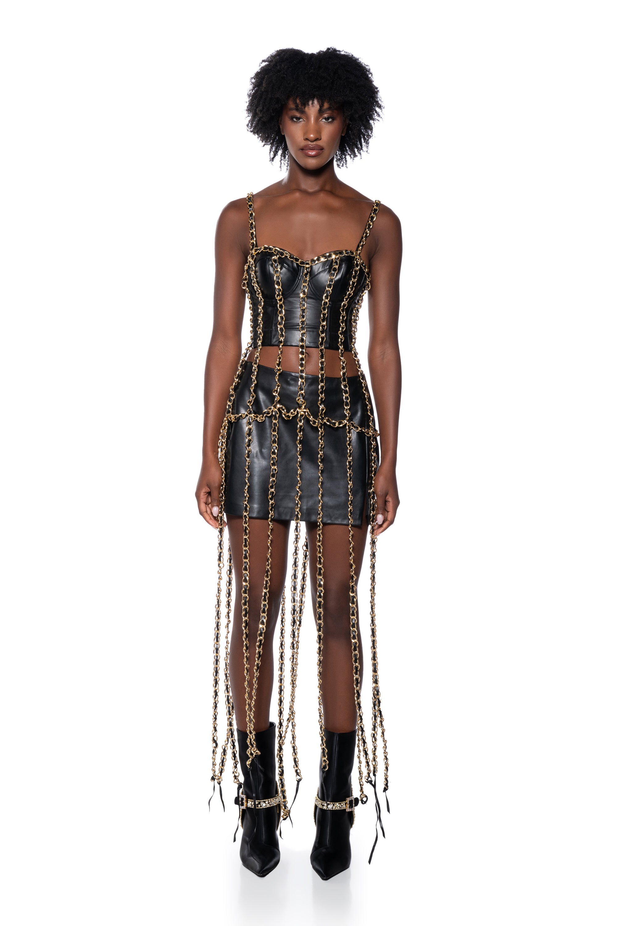 Full View Rich Energy Chain Fringe Bustier Top