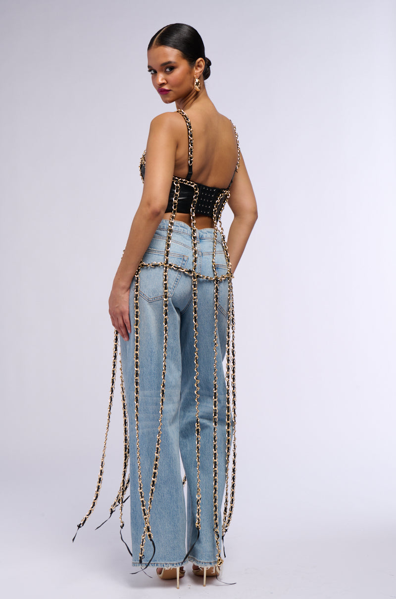 Full View Rich Energy Chain Fringe Bustier Top
