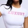 Front View Rich Girl Short Sleeve Rhinestone Embellished Baby Tee