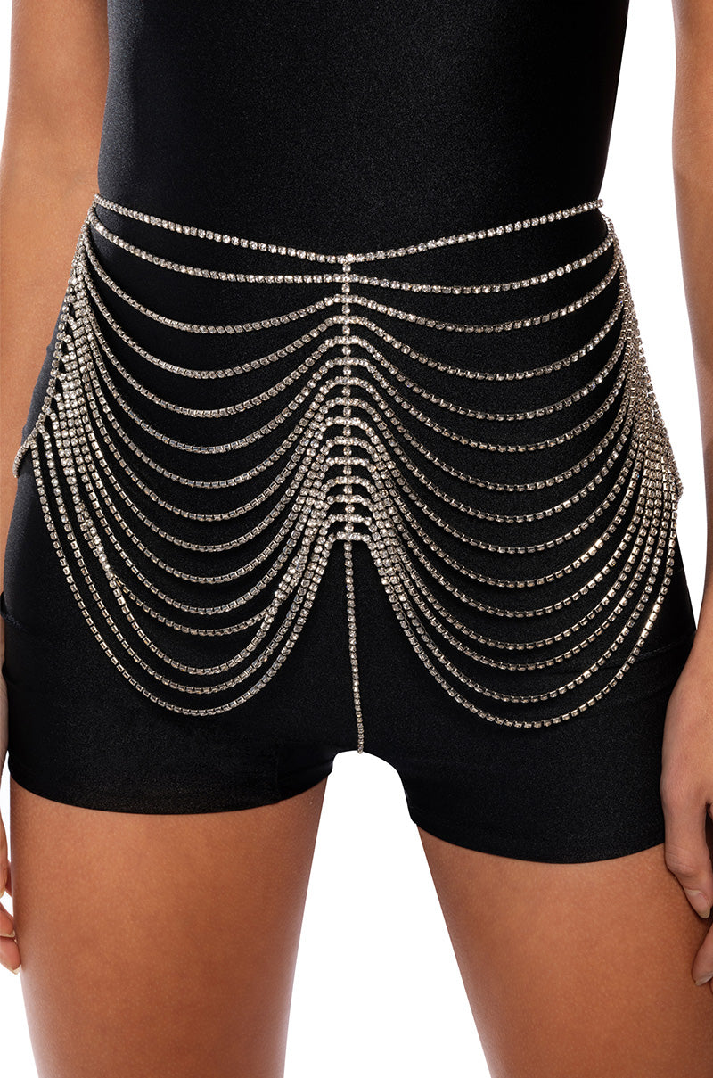 Front View Rich Girls Dream Rhinestone Chain Skirt