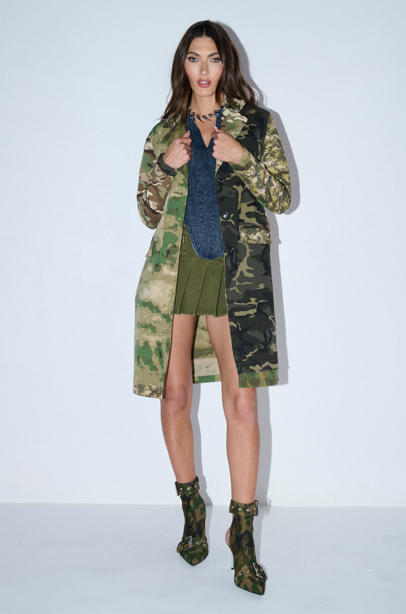 Extra View Ricky Patchwork Camo Trench