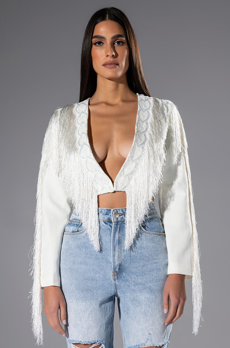 Front View Ride Em Cowgirl Fringe Blazer