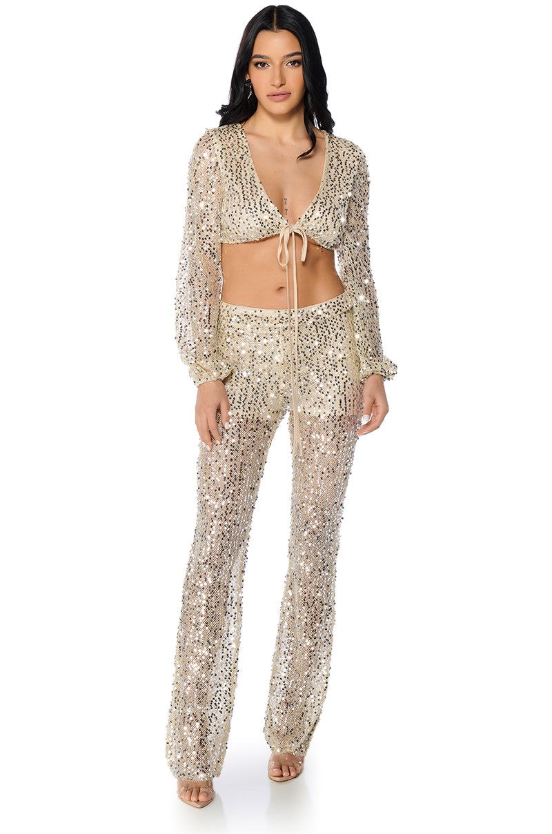 Side View Right Decision Sequin Tie Around Top