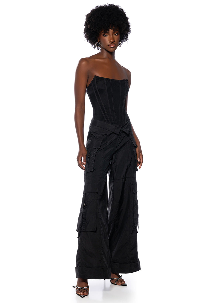 Front View Riley Corset Cargo Jumpsuit