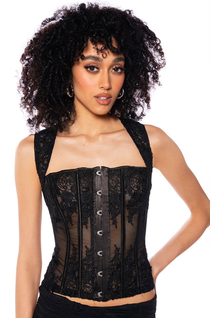 Front View Riley Open Back Lace Corset