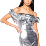 Front View Riley Ruffled Off The Shoulder Metallic Mini Dress