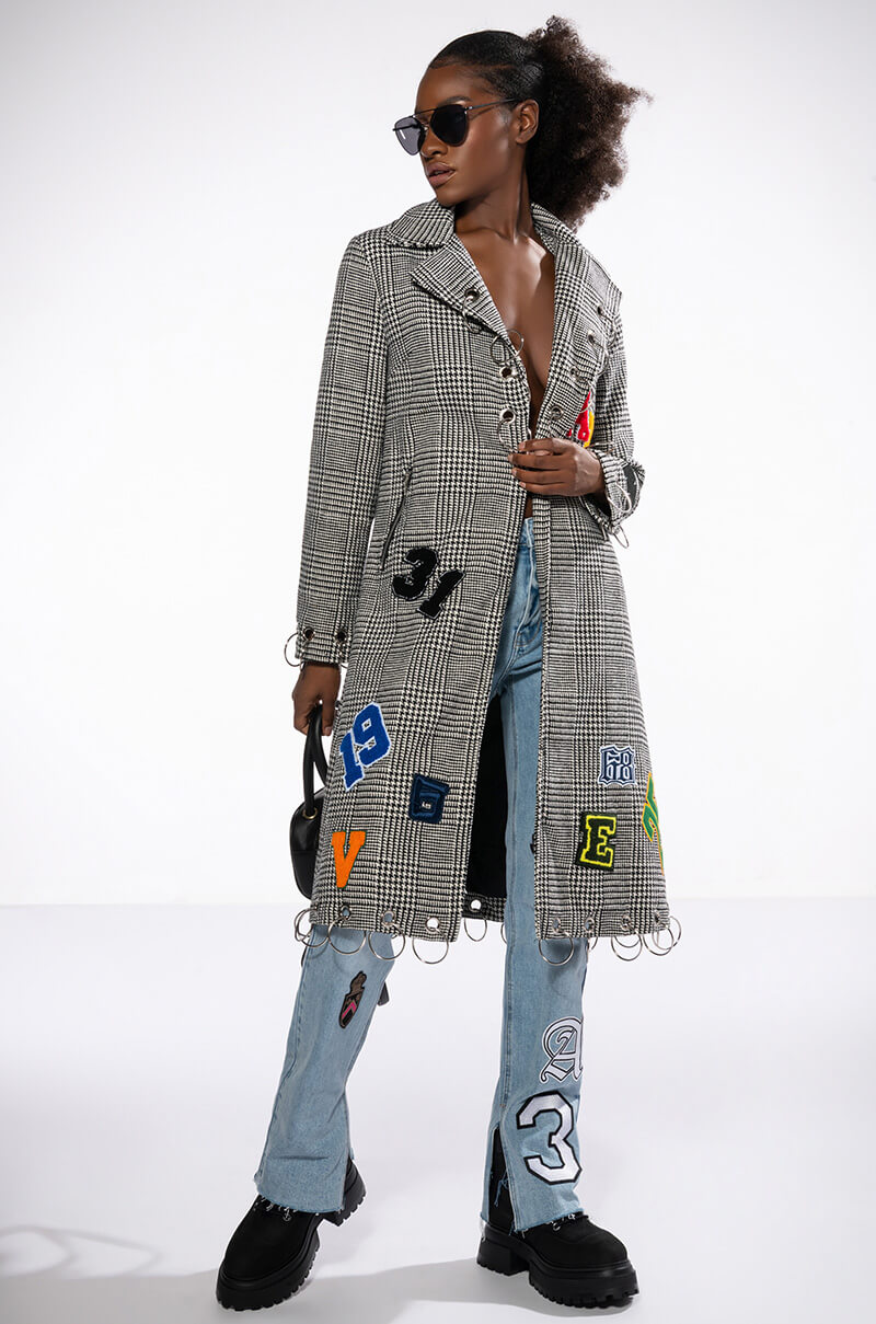 Back View Ringo Houndstooth Plaid Patchwork Trench 2