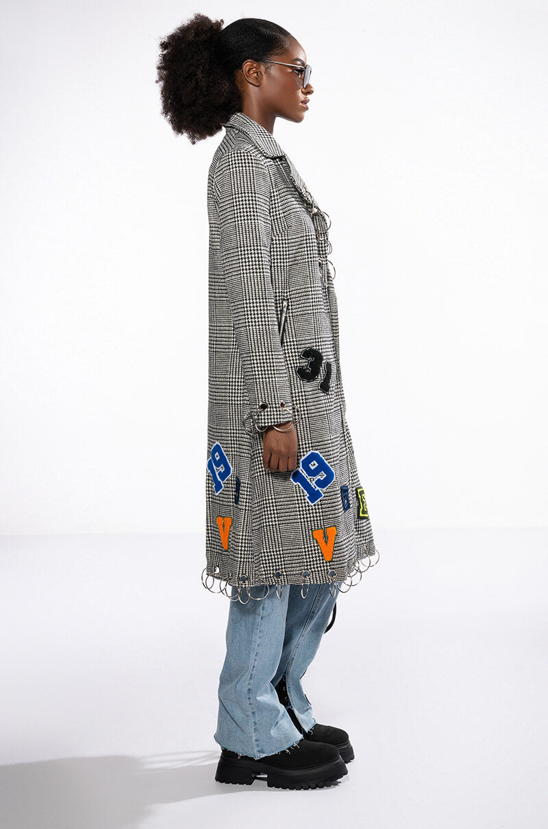 Full View Ringo Houndstooth Plaid Patchwork Trench 4