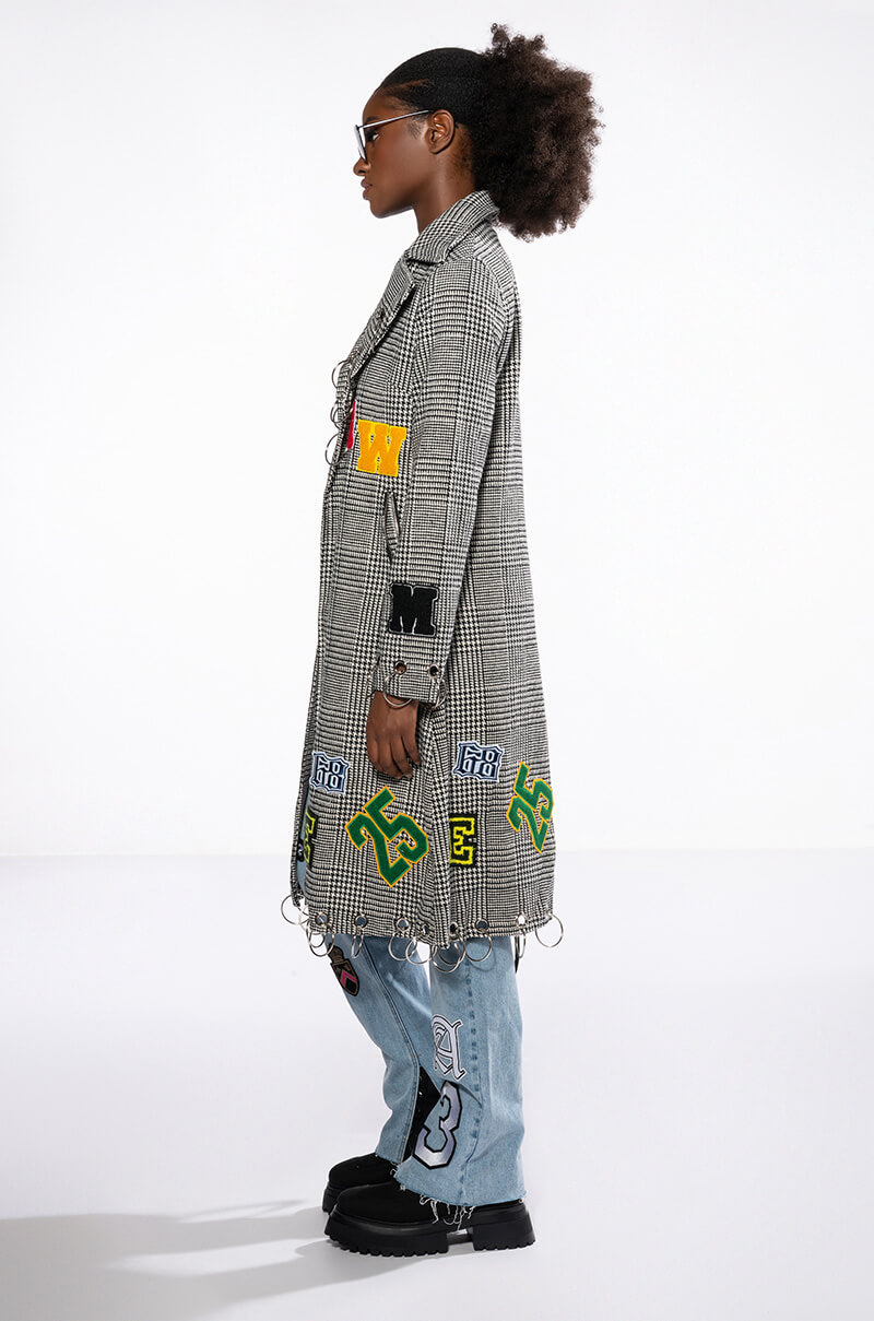 Extra View Ringo Houndstooth Plaid Patchwork Trench 5