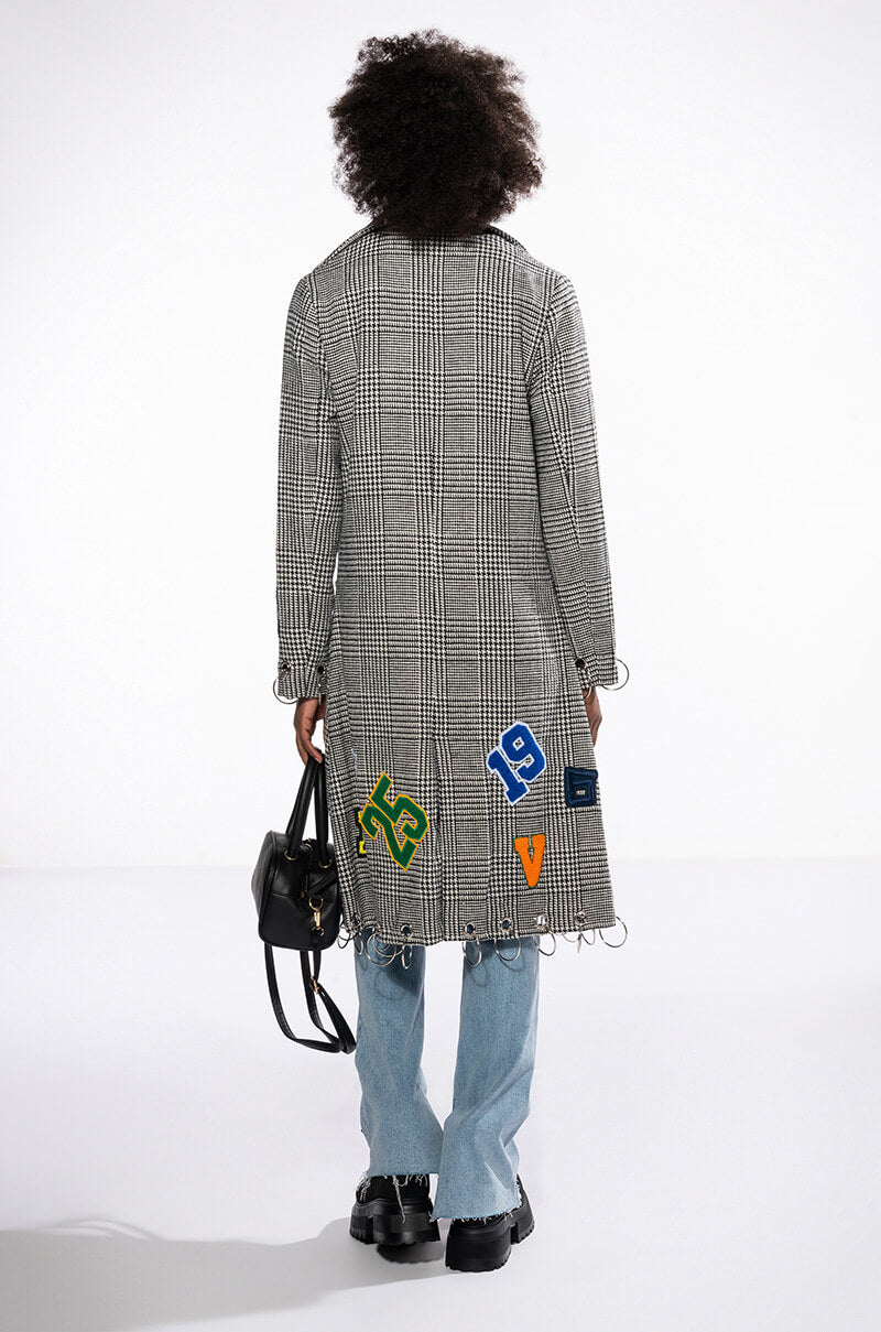 Extra View Ringo Houndstooth Plaid Patchwork Trench 6