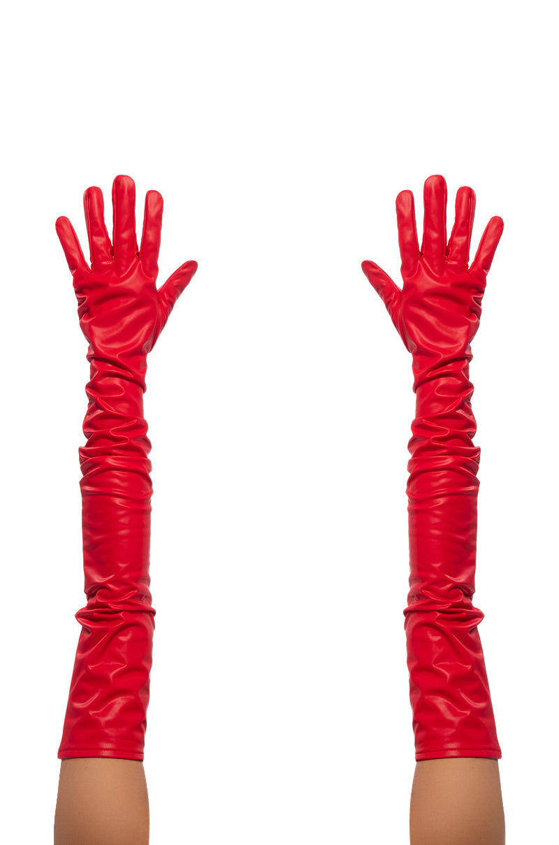 Side View Rio Faux Leather Glove In Red