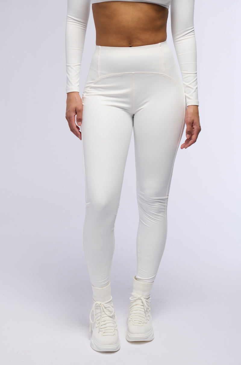 Side View Rio Faux Leather High Rise Legging In White
