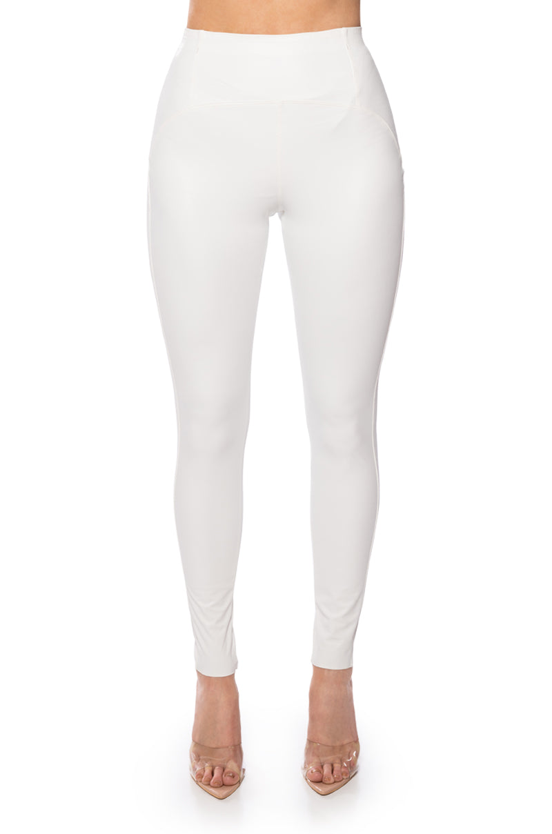 Back View Rio High Rise Legging With 4 Way Stretch In White