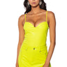 Front View Rio Sweetheart Neck Faux Leather Bodysuit In Yellow