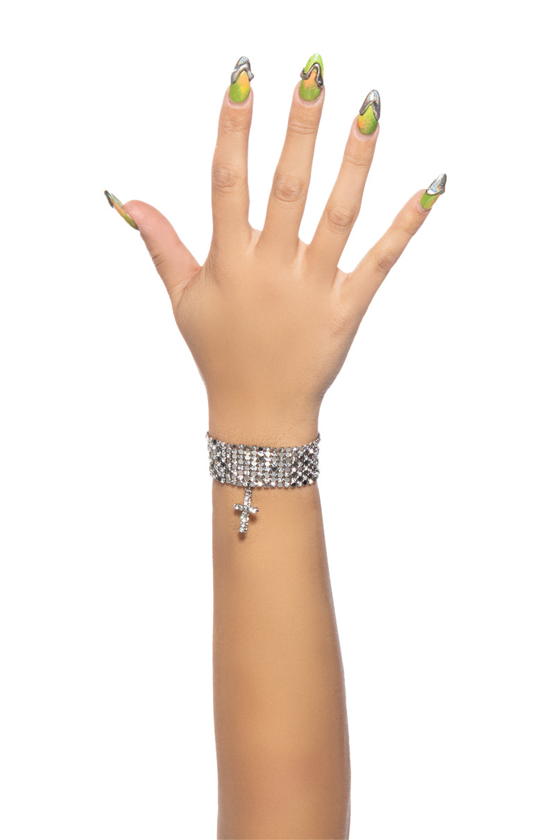 Front View Rise Up Rhinestone Chainmail Bracelet